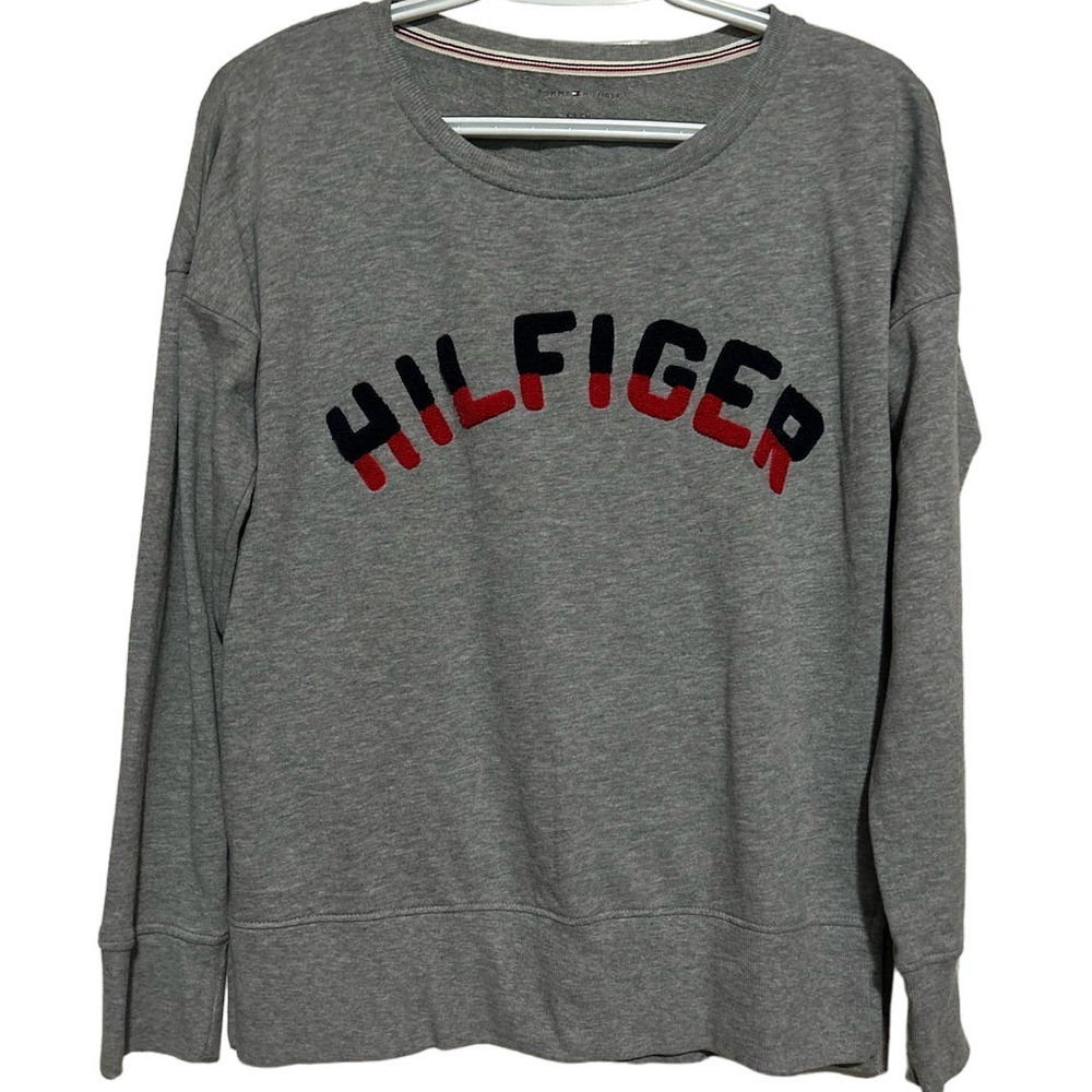Tommy Hilfiger Women's Gray Blue Red Hilfiger Long Sleeve Shirt Size S